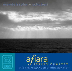 Cover for Mendelssohn & Schubert shows a dark ocean with the sun's rays breaking through clouds at the horizon
