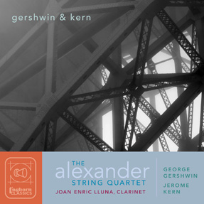 Cover art for Gershwin & Kern with dramatic black and white photo of steel bridge structure, photo by Rory Earnshaw