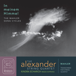 Alexander String Quartet and mezzo soprano Kindra Scharich perform Mahler songs, transcribed for string quartet by Zakarias Grafilo. Cover art shows overlapping cloud formations against a gray sky, photo by Rory Earnshaw